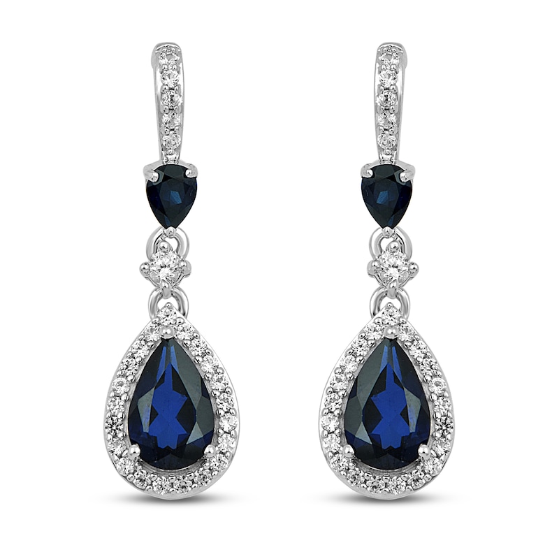 Main Image 2 of Blue & White Lab-Created Sapphire Drop Earrings Sterling Silver
