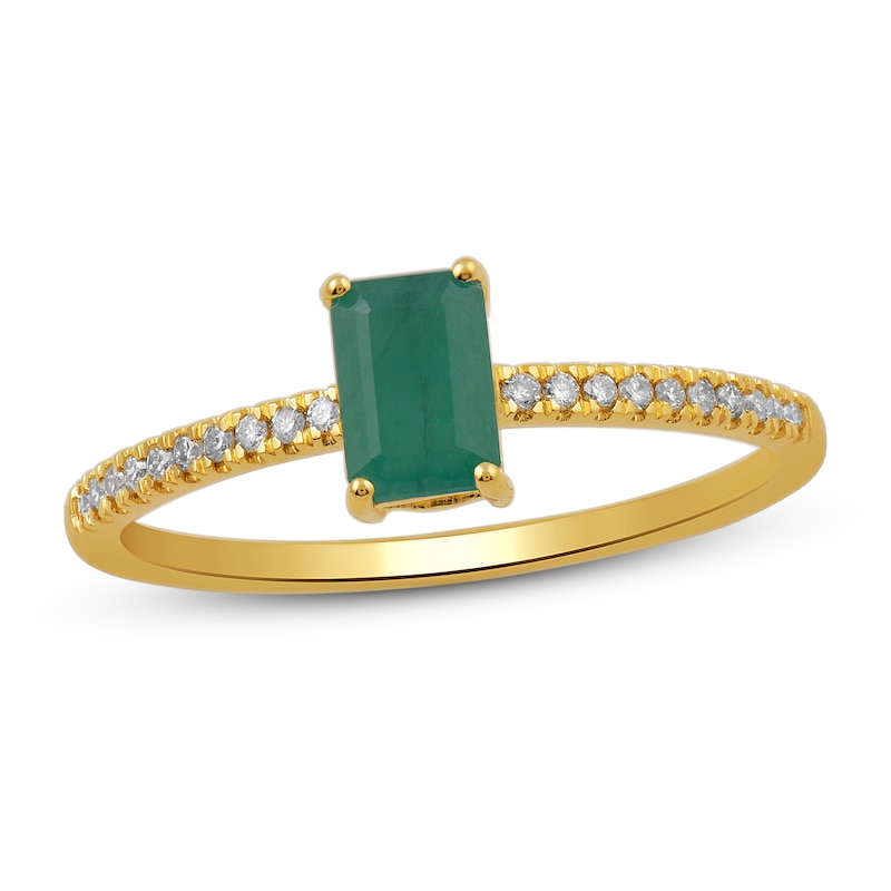 Emerald Ring 1/10 ct tw Diamonds 10K Yellow Gold
