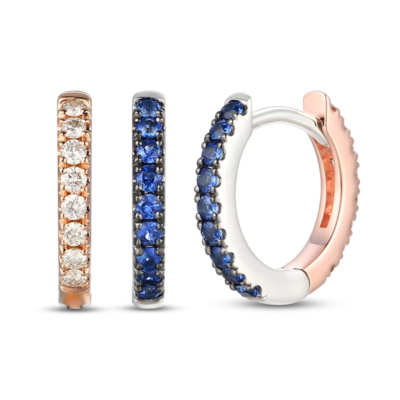 Le Vian Diamond & Blue Sapphire Reversible Hoop Earrings 1/5 ct tw 14K Two-Tone Gold