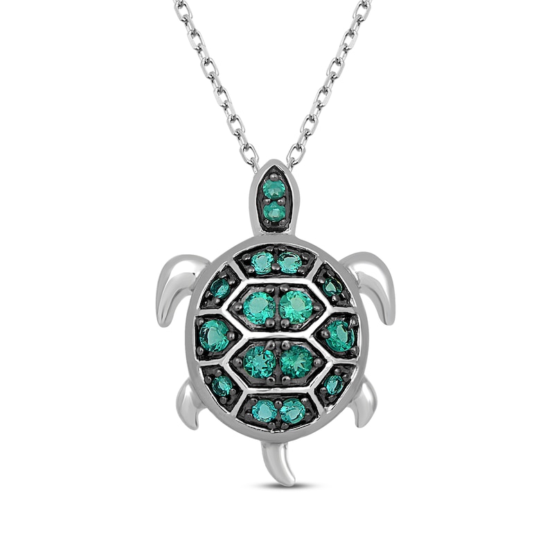 Main Image 1 of Lab-Created Emerald Turtle Necklace Sterling Silver 18&quot;