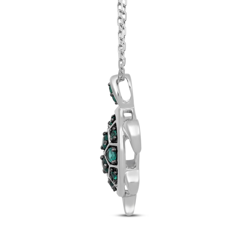 Main Image 2 of Lab-Created Emerald Turtle Necklace Sterling Silver 18&quot;