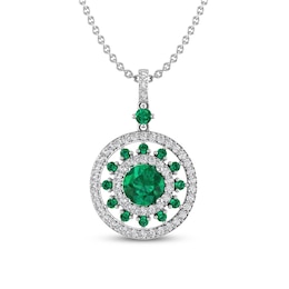 Lab-Created Emerald & White Lab-Created Sapphire Medallion Necklace Sterling Silver 18"