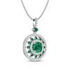Lab-Created Emerald & White Lab-Created Sapphire Medallion Necklace Sterling Silver 18"