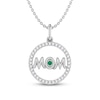Thumbnail Image 1 of Lab-Created Emerald & White Lab-Created Sapphire Mom Necklace Sterling Silver 18&quot;