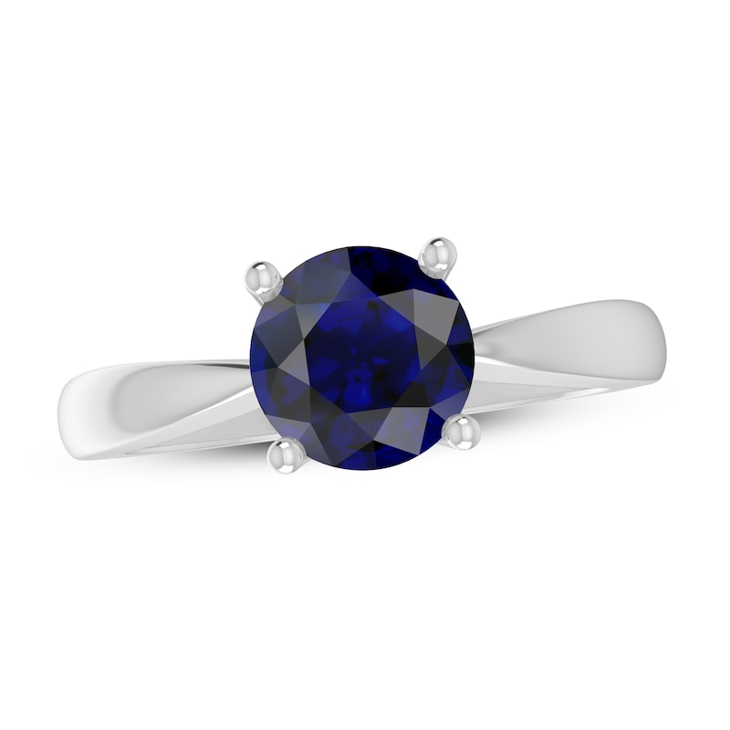 Main Image 1 of Blue Lab-Created Sapphire Solitaire Ring Sterling Silver