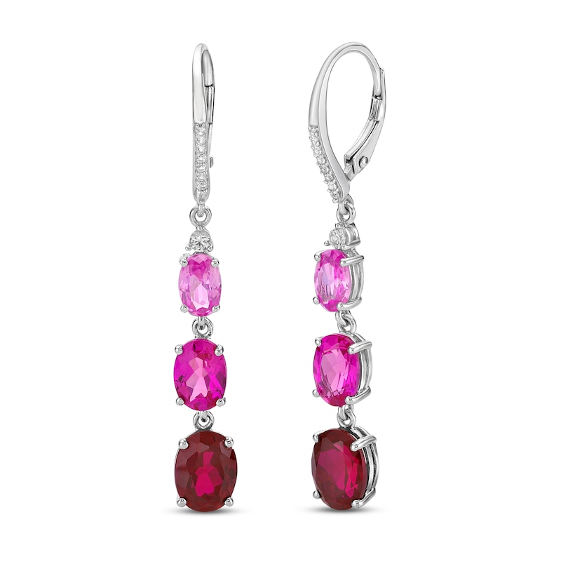 Vibrant Shades Lab-Created Ruby, Pink & White Lab-Created Sapphire Earrings Sterling Silver