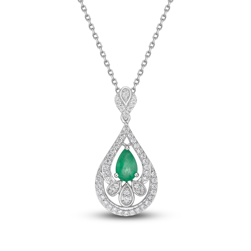 Emerald & Diamond Necklace 1/4 ct tw 10K White Gold 18"