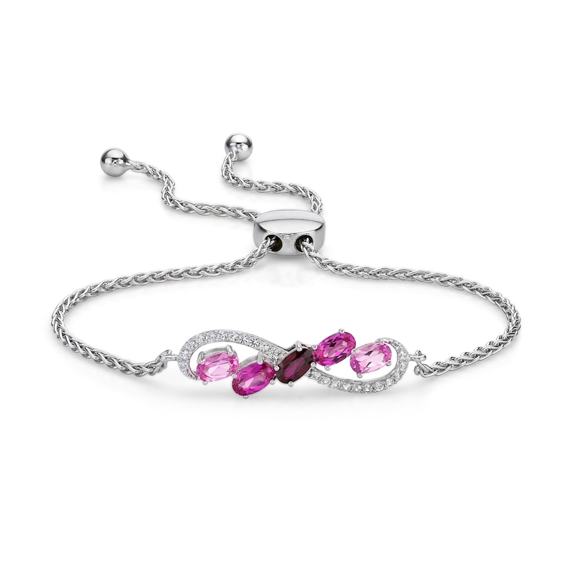 Vibrant Shades Lab-Created Ruby, Pink & White Lab-Created Sapphire Bolo Bracelet Sterling Silver