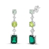 Vibrant Shades Lab-Created Emerald, Peridot, Green Quartz, White Lab-Created Sapphire Earrings Sterling Silver