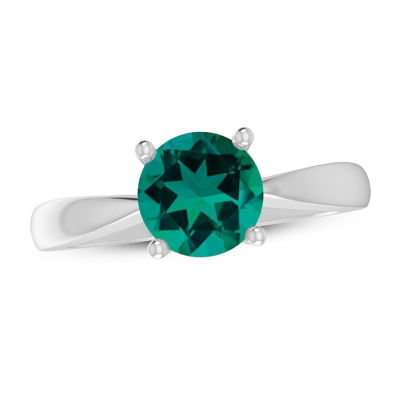 Main Image 1 of Lab-Created Emerald Solitaire Ring Sterling Silver
