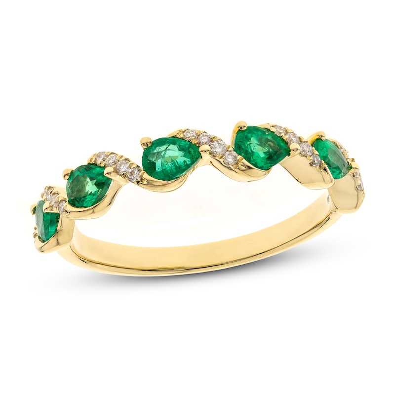 Main Image 1 of Emerald Ring 1/10 ct tw Diamonds 10K Yellow Gold