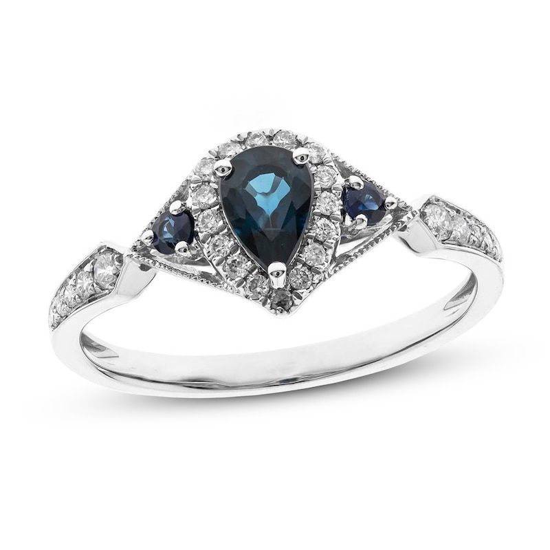 Main Image 1 of Blue Sapphire Ring 1/6 ct tw Diamonds 10K White Gold