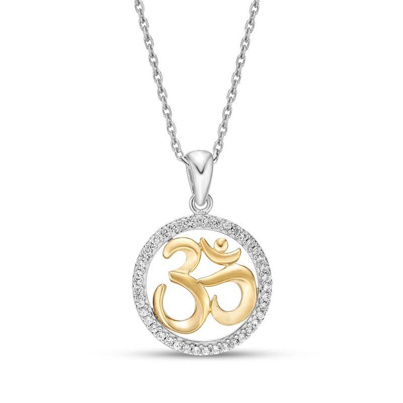 Main Image 1 of White Lab-Created Sapphire Om Necklace Sterling Silver/10K Yellow Gold 18&quot;