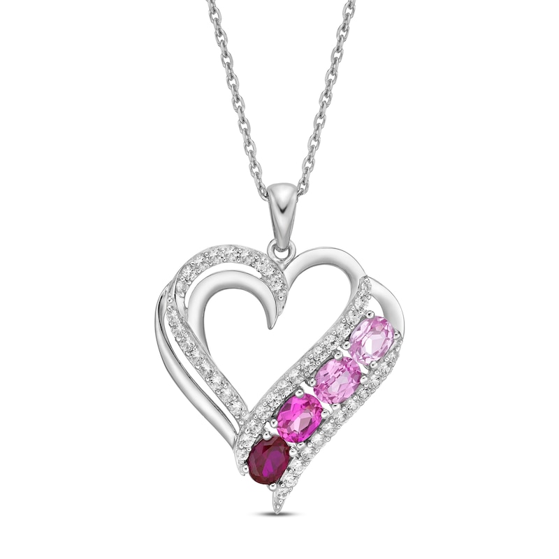 Main Image 1 of Vibrant Shades Lab-Created Ruby, Pink & White Lab-Created Sapphire Heart Necklace Sterling Silver 18&quot;