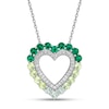 Thumbnail Image 1 of Vibrant Shades Peridot, Lab-Created Emerald, Green Quartz, White Lab-Created Sapphire Heart Necklace Sterling Silver 18&quot;