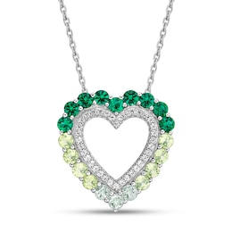 Vibrant Shades Peridot, Lab-Created Emerald, Green Quartz, White Lab-Created Sapphire Heart Necklace Sterling Silver 18"