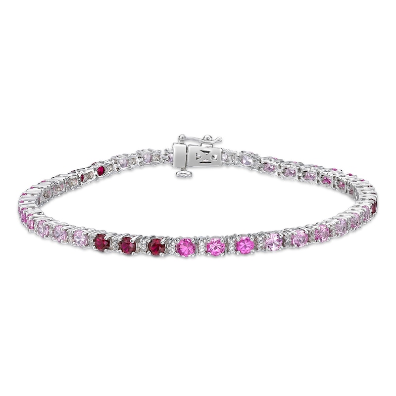 Main Image 1 of Vibrant Shades Lab-Created Ruby, Pink & White Lab-Created Sapphire Shades Bracelet Sterling Silver 7.25&quot;