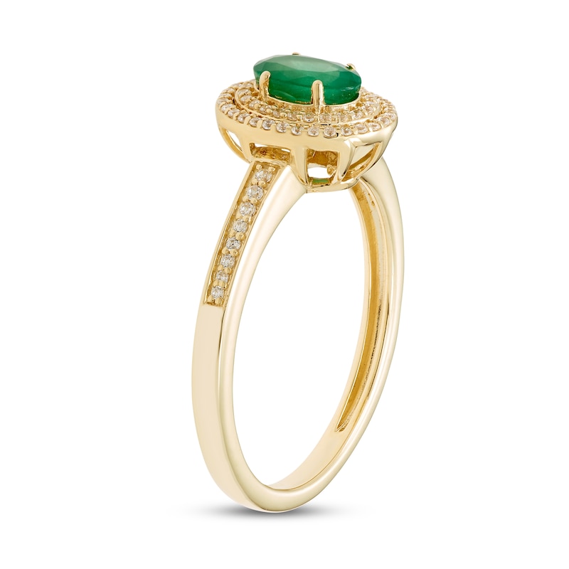 Emerald & Diamond Ring 1/6 ct tw Oval/Round-Cut 10K Yellow Gold