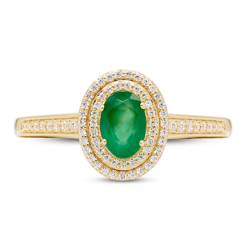 Emerald & Diamond Ring 1/6 ct tw Oval/Round-Cut 10K Yellow Gold