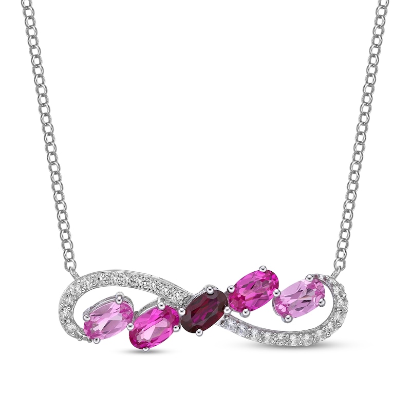 Vibrant Shades Pink & White Lab-Created Sapphire, Lab-Created Ruby Shades Necklace Sterling Silver 18"