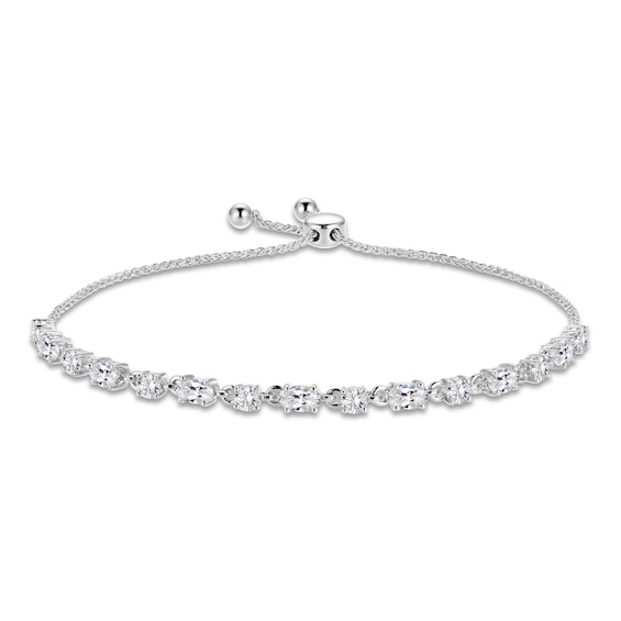 White Lab-Created Sapphire Bolo Bracelet Sterling Silver