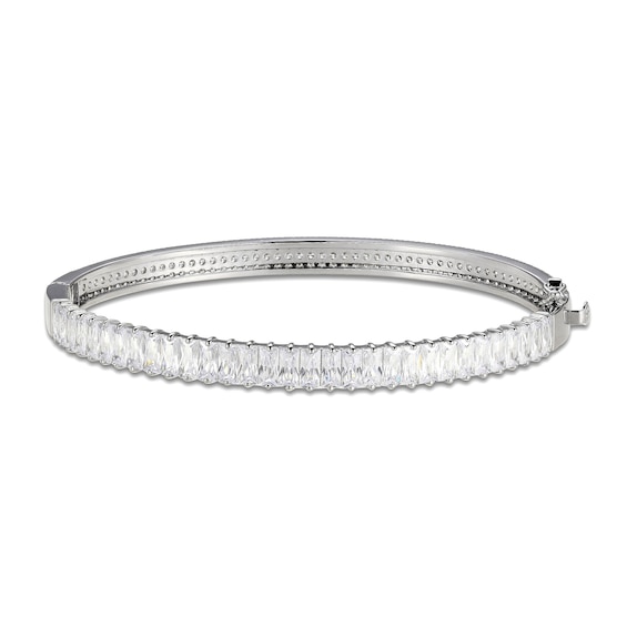 White Lab-Created Sapphire Reversible Bangle Sterling Silver