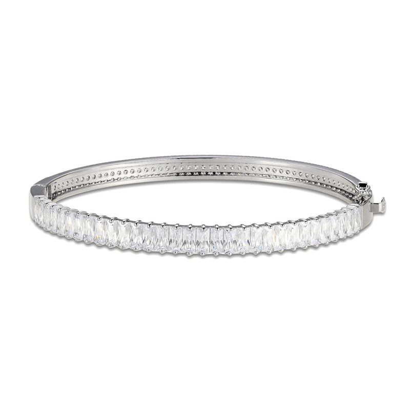 Main Image 1 of White Lab-Created Sapphire Reversible Bangle Sterling Silver