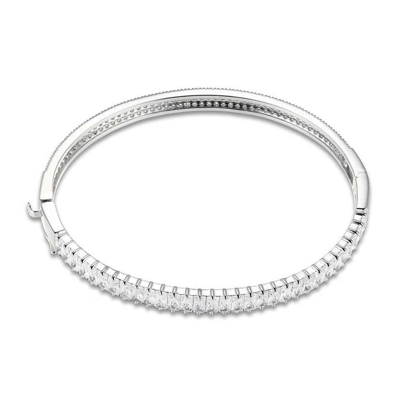 Main Image 3 of White Lab-Created Sapphire Reversible Bangle Sterling Silver