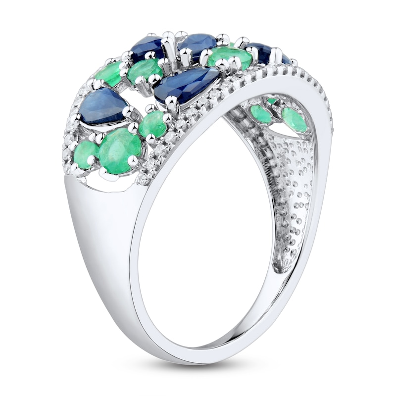 Main Image 2 of Blue Sapphire & Emerald Ring 1/8 ct tw Diamonds 10K White Gold