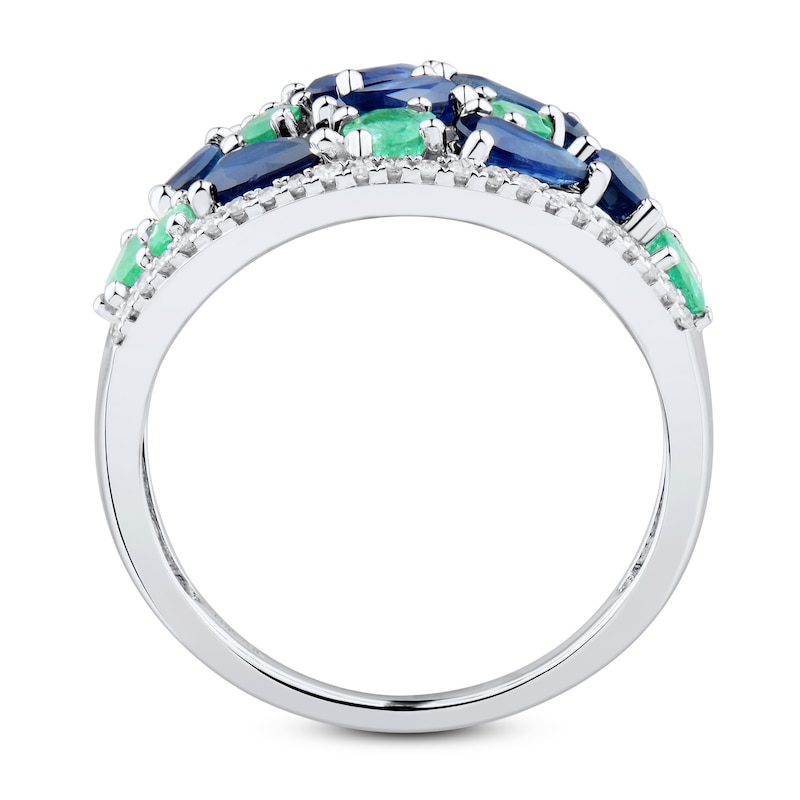 Main Image 3 of Blue Sapphire & Emerald Ring 1/8 ct tw Diamonds 10K White Gold