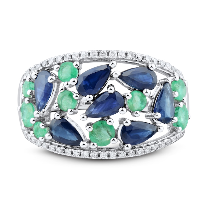 Main Image 4 of Blue Sapphire & Emerald Ring 1/8 ct tw Diamonds 10K White Gold