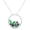 Thumbnail Image 1 of Blue Sapphire & Emerald Circle Necklace 1/6 ct tw Diamonds Round-Cut 10K White Gold 18&quot;