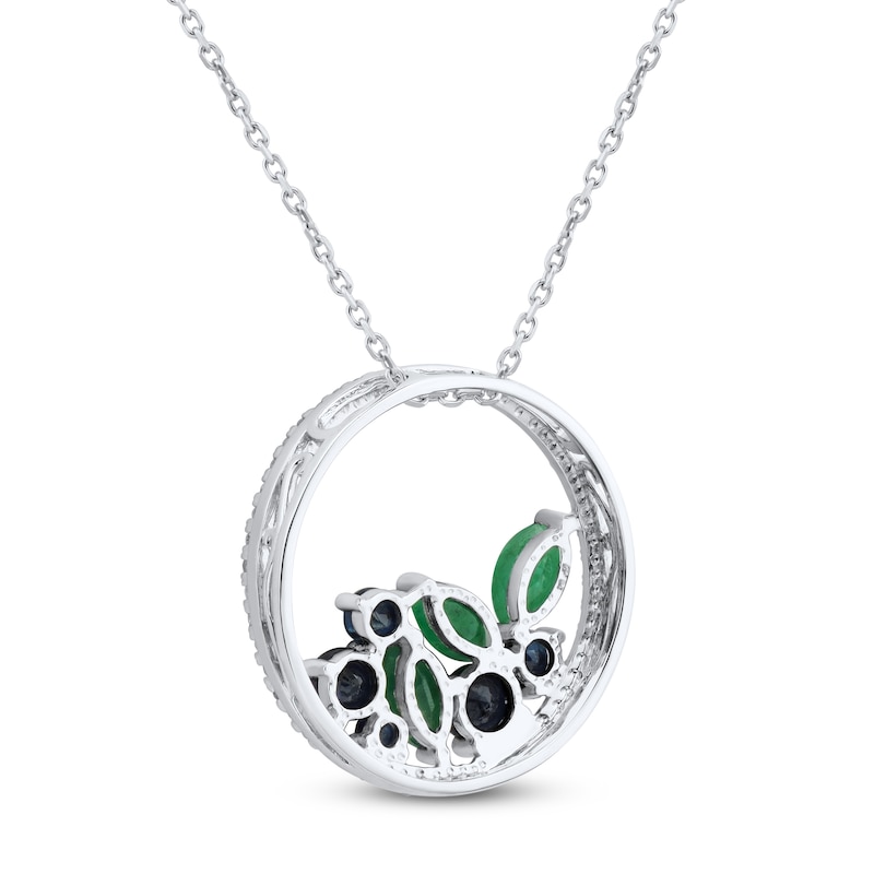 Main Image 3 of Blue Sapphire & Emerald Circle Necklace 1/6 ct tw Diamonds Round-Cut 10K White Gold 18&quot;