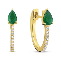 Emerald Hoop Earrings 1/8 ct tw Diamonds 10K Yellow Gold