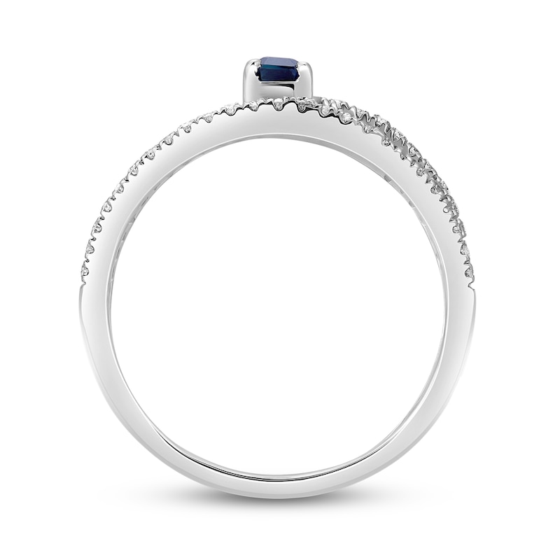 Blue Sapphire Ring 1/4 ct tw Diamonds 10K White Gold