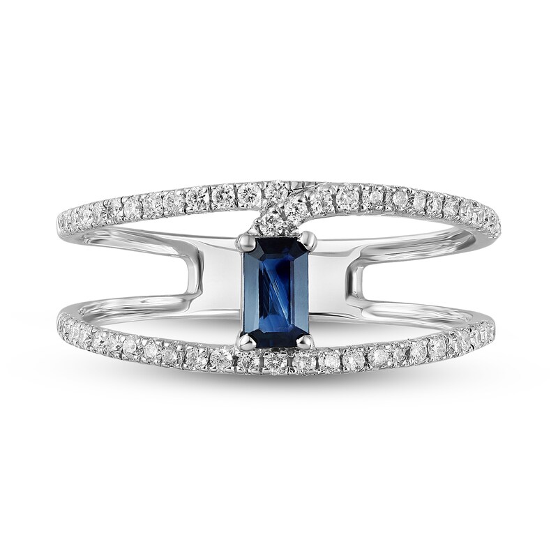 Blue Sapphire Ring 1/4 ct tw Diamonds 10K White Gold