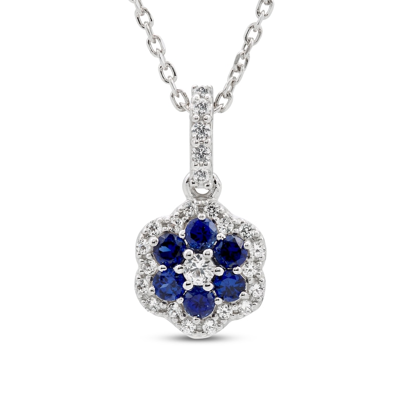 Main Image 1 of Blue/White Lab-Created Sapphire Necklace Sterling Silver 18&quot;