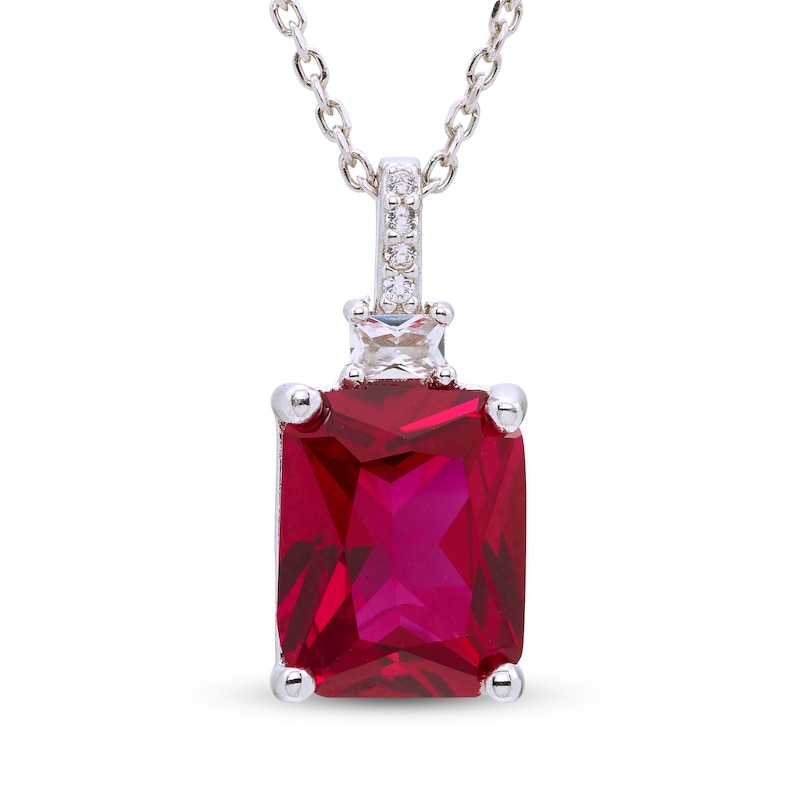 Main Image 1 of Lab-Created Ruby & White Lab-Created Sapphire Necklace Sterling Silver 18&quot;