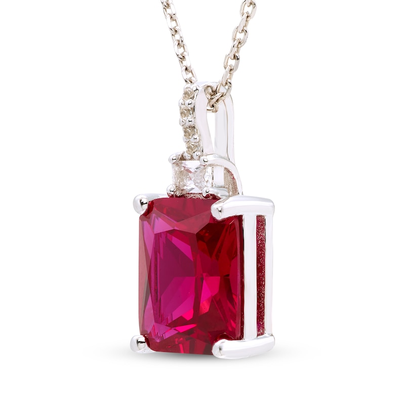 Lab-Created Ruby & White Lab-Created Sapphire Necklace Sterling Silver 18"