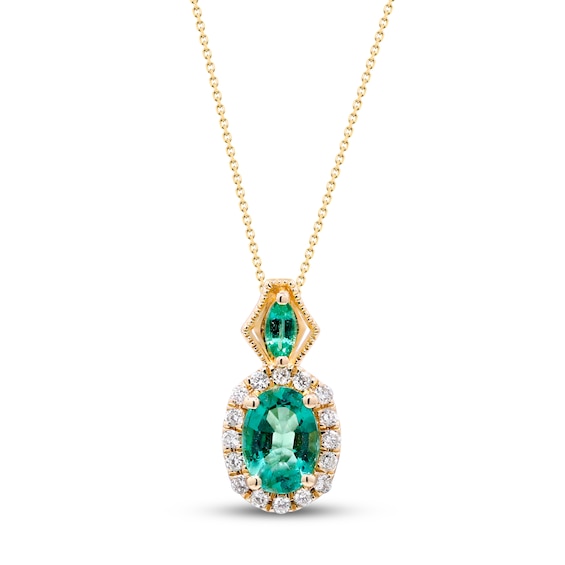 Emerald Necklace 1/8 ct tw Diamonds 10K Yellow Gold 18"