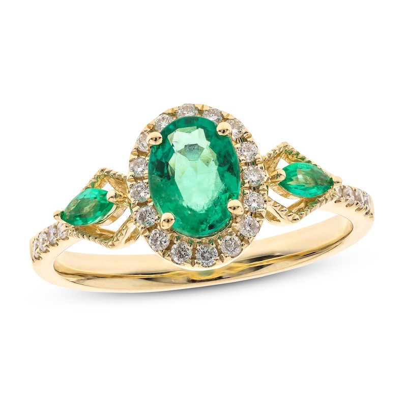 Main Image 1 of Emerald Ring 1/6 ct tw Diamonds 10K Yellow Gold