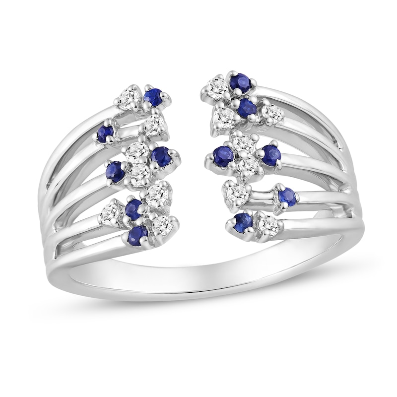 Blue Sapphire Deconstructed Cage Ring 1/8 ct tw Diamonds Sterling Silver