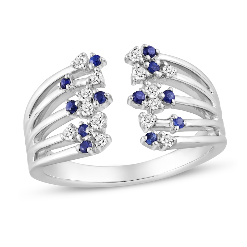 Main Image 1 of Blue Sapphire Deconstructed Cage Ring 1/8 ct tw Diamonds Sterling Silver