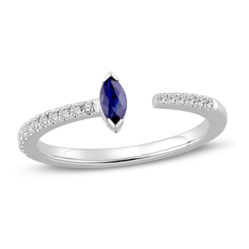 Blue Sapphire Deconstructed Ring 1/8 ct tw Diamonds 10K White Gold
