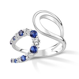 Blue & White Lab-Created Sapphire Curve Ring Sterling Silver