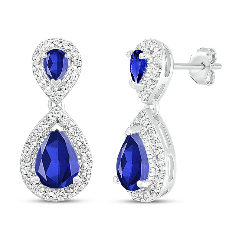 Main Image 1 of Blue & White Lab-Created Sapphire Dangle Earrings Sterling Silver