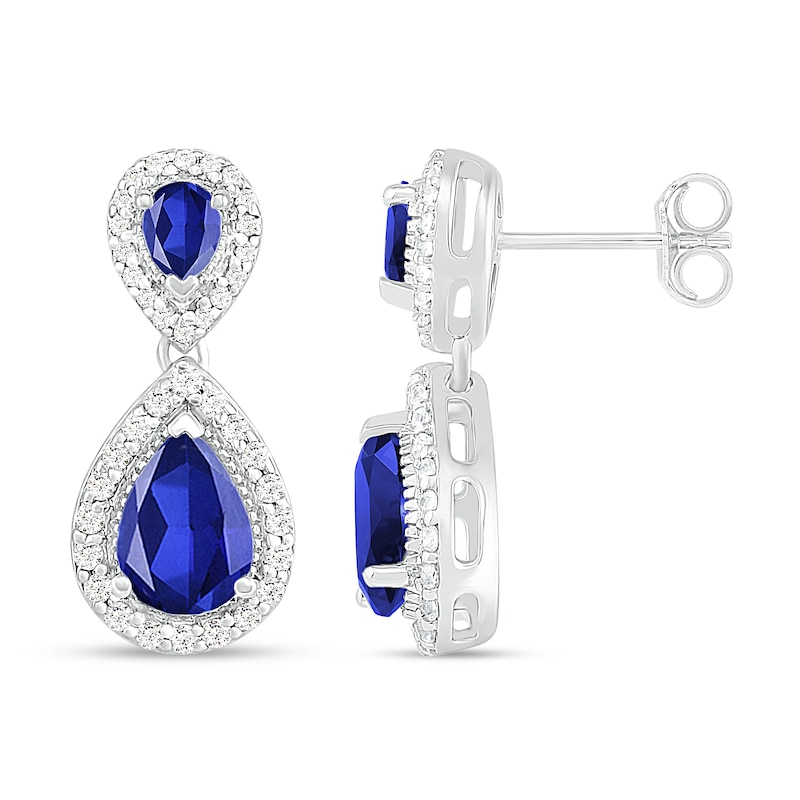 Main Image 2 of Blue & White Lab-Created Sapphire Dangle Earrings Sterling Silver