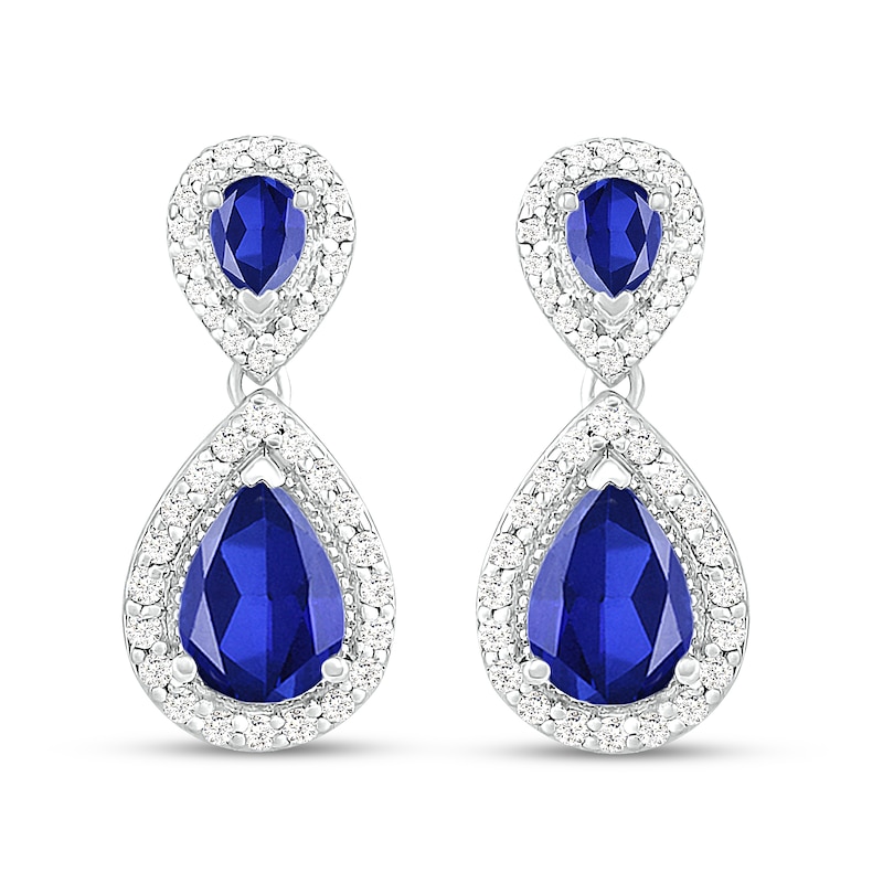 Main Image 3 of Blue & White Lab-Created Sapphire Dangle Earrings Sterling Silver
