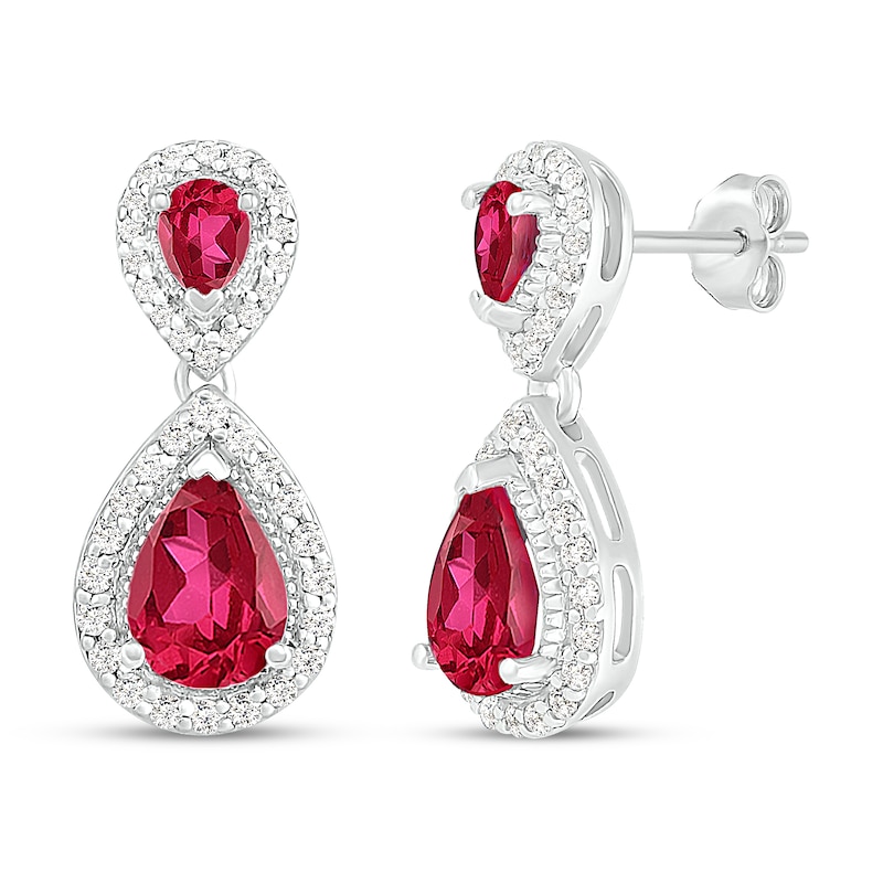 Main Image 1 of Lab-Created Ruby & White Lab-Created Sapphire Dangle Earrings Sterling Silver