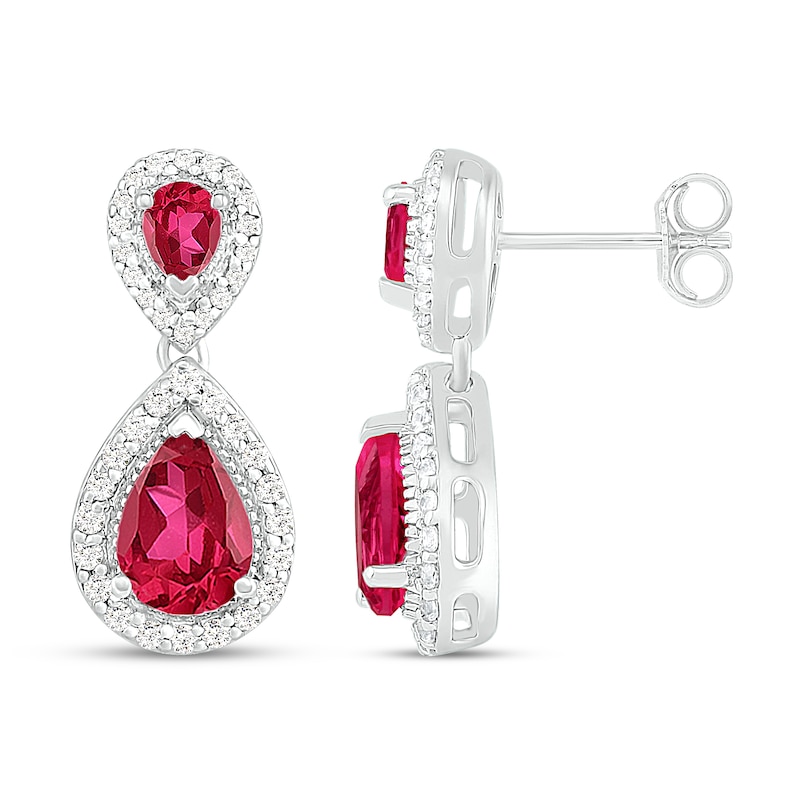 Main Image 2 of Lab-Created Ruby & White Lab-Created Sapphire Dangle Earrings Sterling Silver